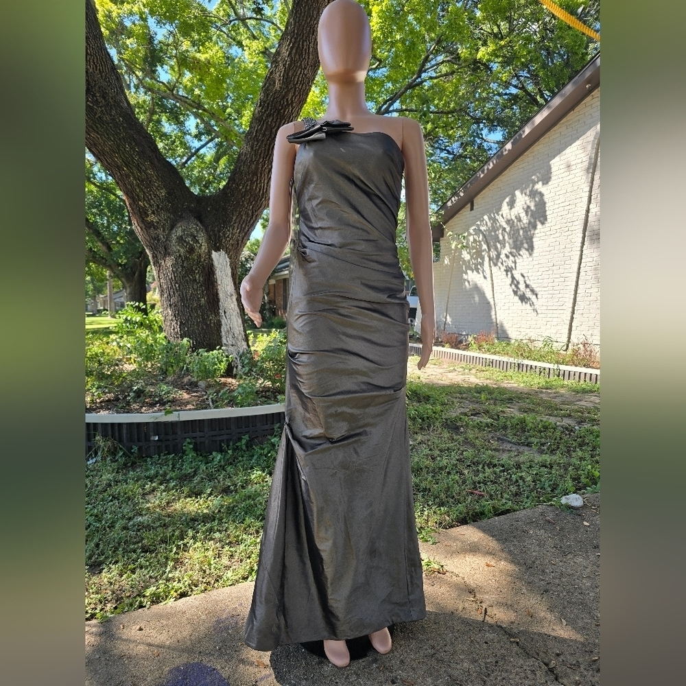 Teri Jon Metallic One Shoulder Dress